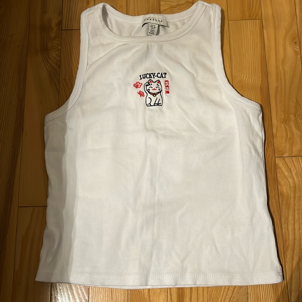 Topshop White Tank - Lucky Cat